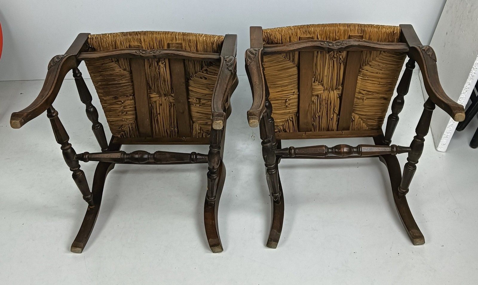 photo for sale Antique Wood Louis XV Style Cane Rush Seat Dining Chairs  Pair French Elegant