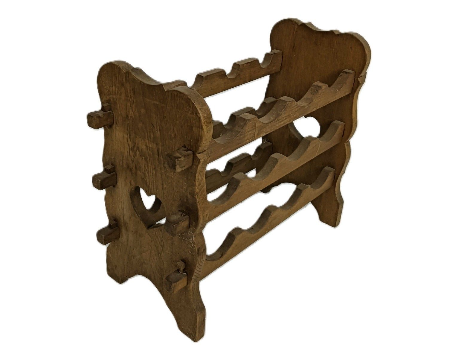 Vintage Wooden Wine Rack Bottle Holder Wood 12 Bottles Farmhouse Style Hearts