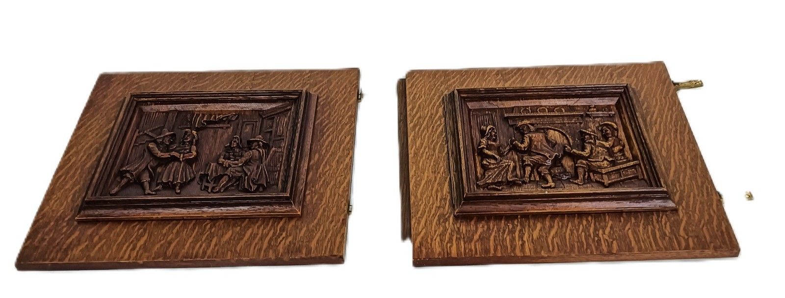 Two Door Panels Vintage Carved Wood Dancing Couples Bas Relief Reclaimed Archite photo furniture