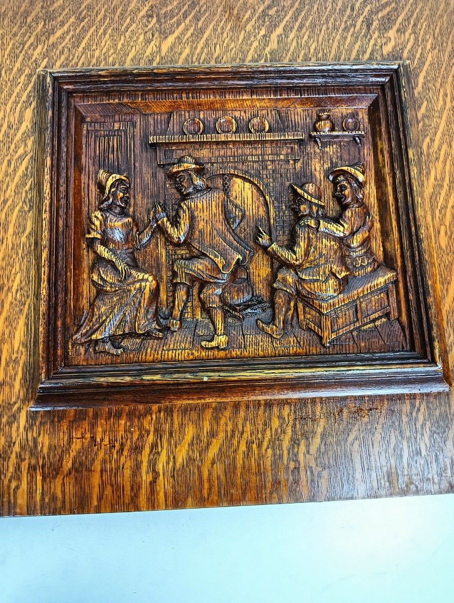 Two Door Panels Vintage Carved Wood Dancing Couples Bas Relief Reclaimed Archite photo vinterior