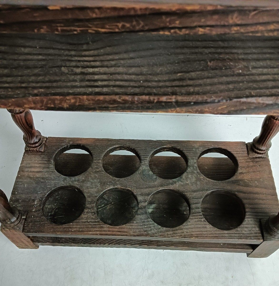 photo for sale Wine Bottle Bar Cart Rack Spanish Wood Vintage On Wheels Funky