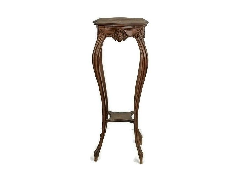 Large Ornate Two Tier Pedestal Antique Art Nouveau Plant Stand Side Table Wood