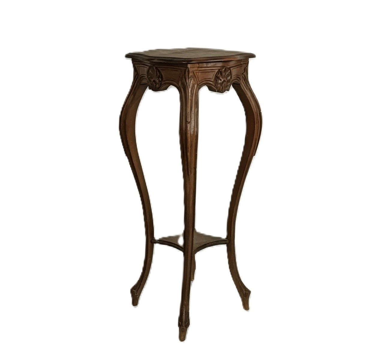 Large Ornate Two Tier Pedestal Antique Art Nouveau Plant Stand Side Table Wood photo furniture