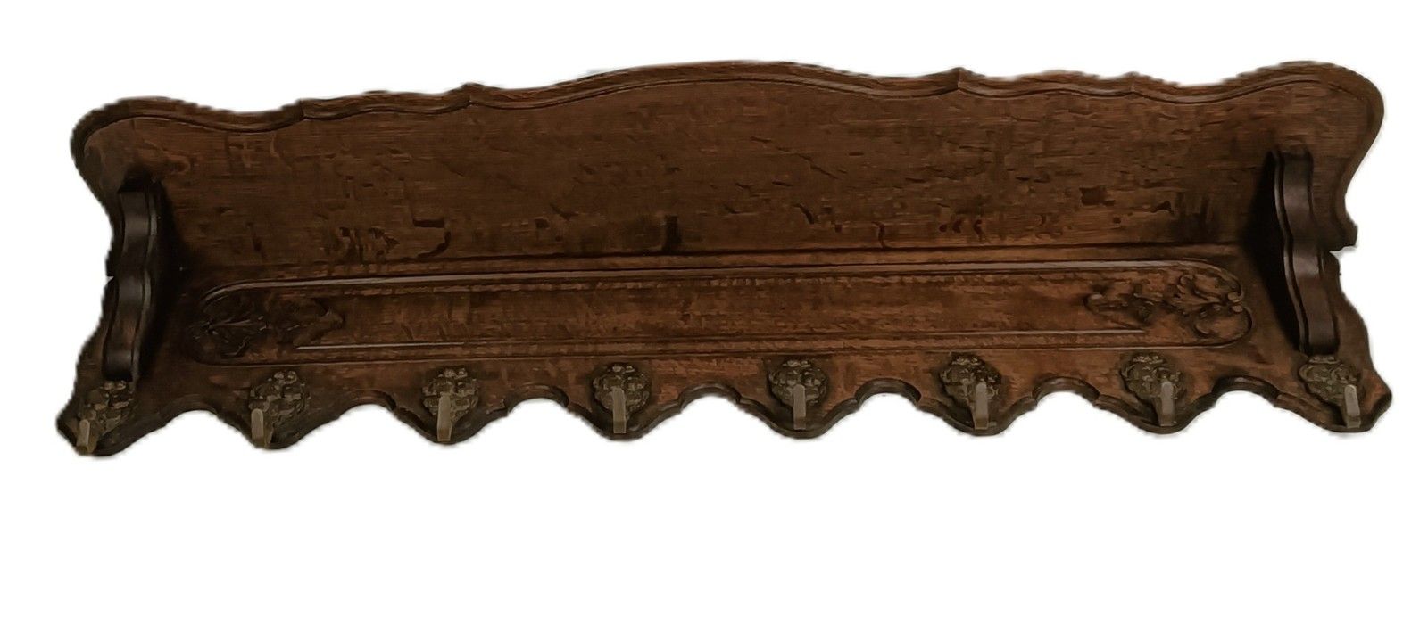 Hand Carved Wood Antique Coat Hat Kitchen Hallway Rack Ornate 8 Hooks Large photo Furniture