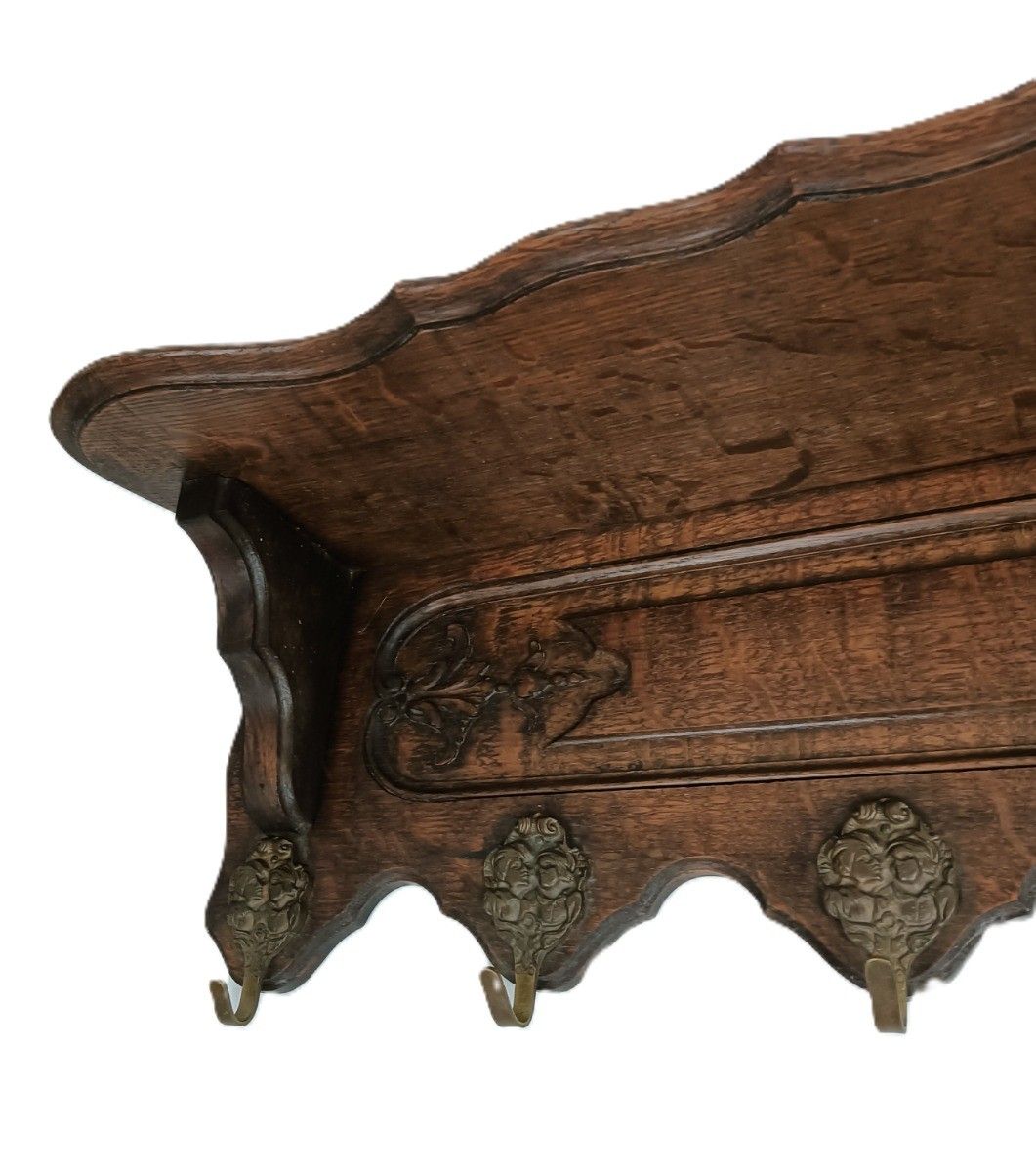 Hand Carved Wood Antique Coat Hat Kitchen Hallway Rack Ornate 8 Hooks Large photo 449.0