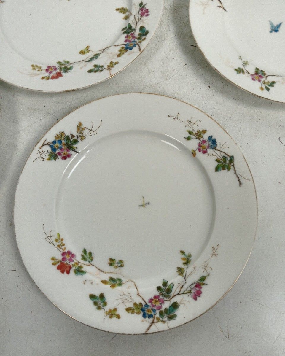 Set Of 6 Victorian Antique 19th Century Breakfast Plates Hand Painted Flowers Bu photo furniture