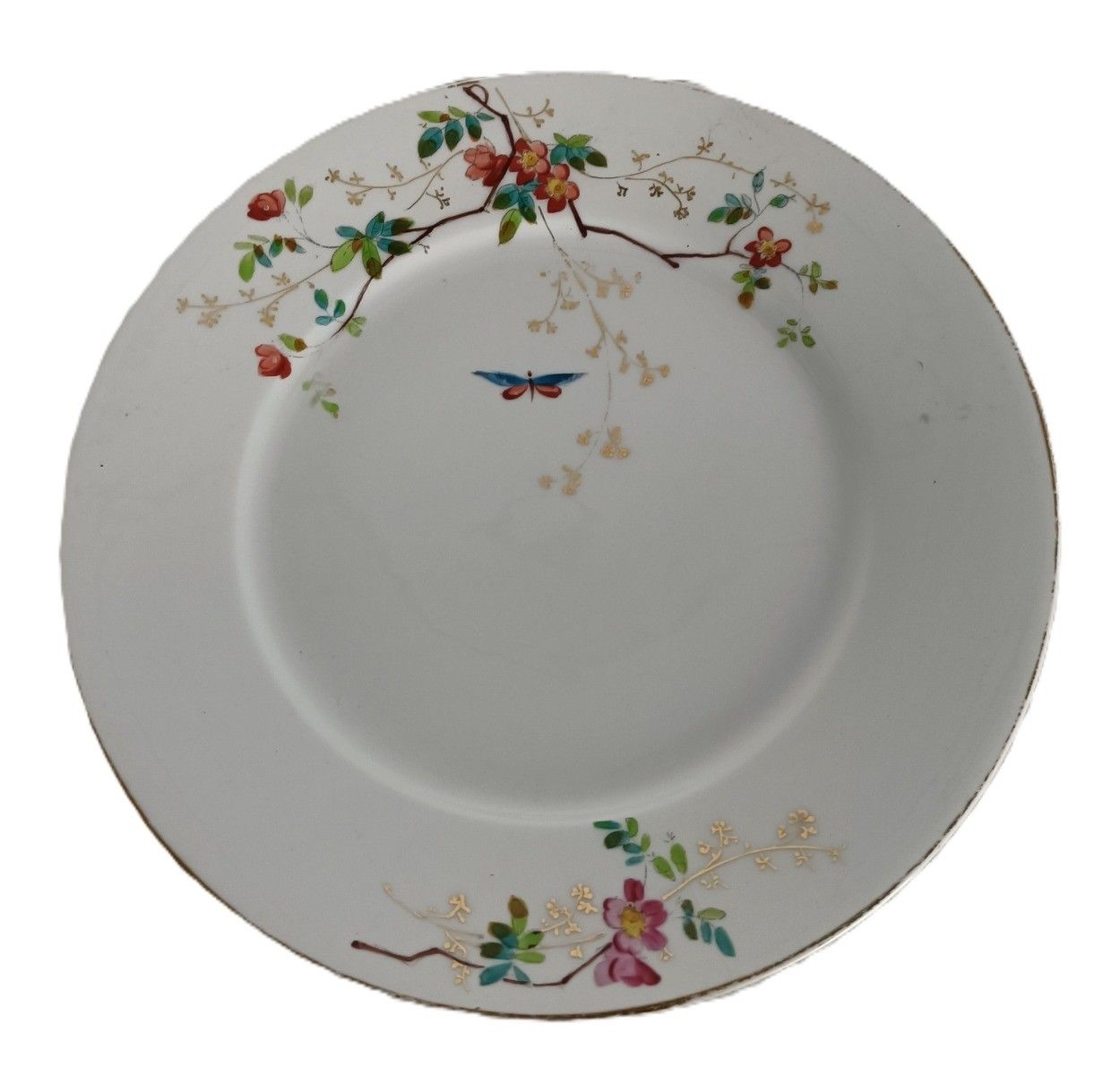 Set Of 3 Victorian Antique 19th Century Breakfast Plates Hand Painted Flowers Bu photo for sale
