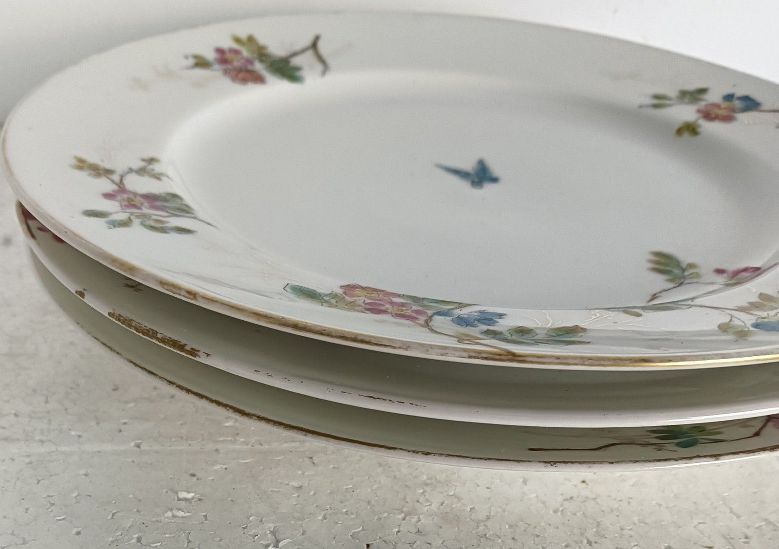 Set Of 3 Victorian Antique 19th Century Breakfast Plates Hand Painted Flowers Bu photo 269.0