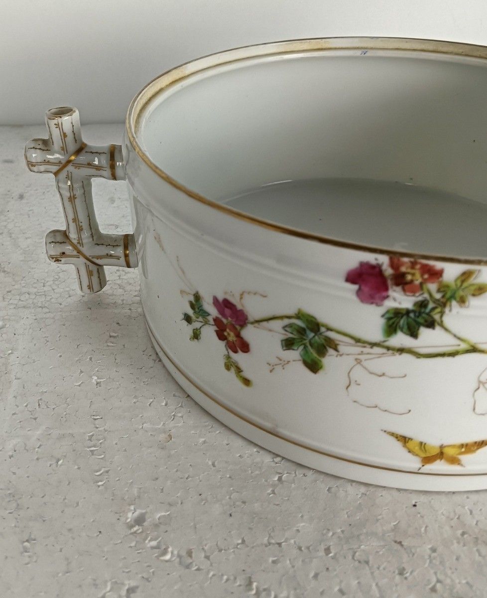 Victorian Antique Hand Painted Porcelain Serving Bowl Jardiniere Flower Pot Faux photo vinterior