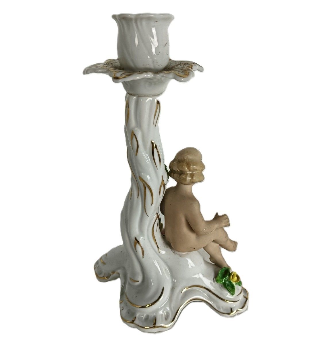 Dresden Porcelain Candle Stick Holder  Putti Rosebuds Germany Rococo Style Vinta photo 75.0
