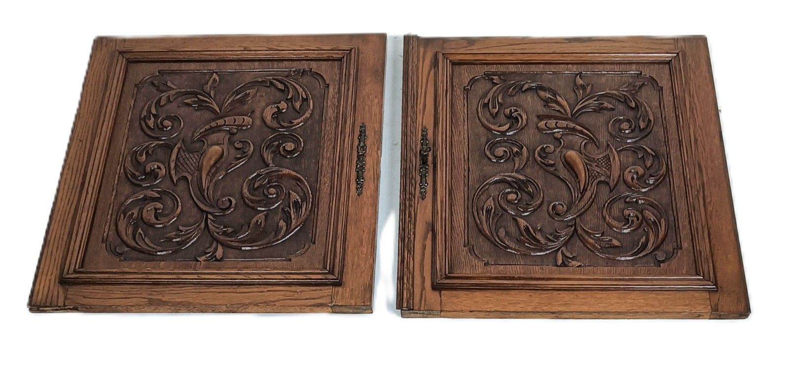 Two Large Door Panels Hand Carved Wood Ornate Reclaimed Architectural