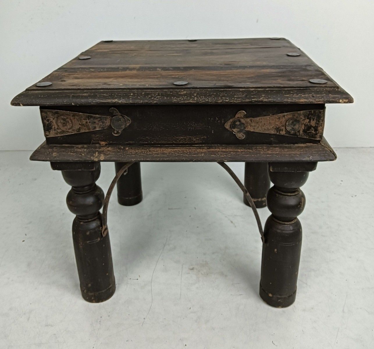 Rustic Antique Colonial Style Low Side Table Wood Iron Fittings Plant Stand photo Furniture