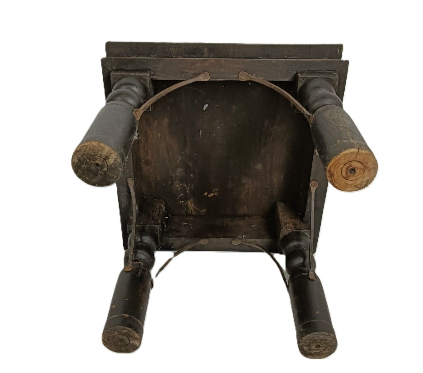 photo furniture Rustic Antique Colonial Style Low Side Table Wood Iron Fittings Plant Stand