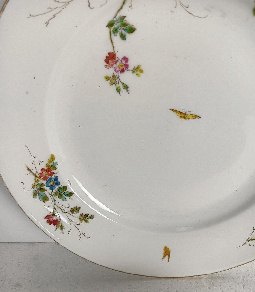 Couple Victorian Antique 19th Century Serving Plates  Hand Painted Flowers Butte photo furniture