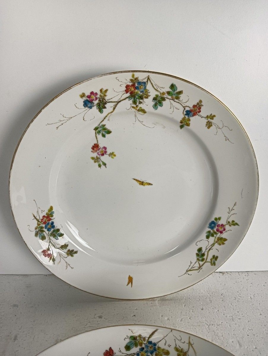 Couple Victorian Antique 19th Century Serving Plates  Hand Painted Flowers Butte photo for sale