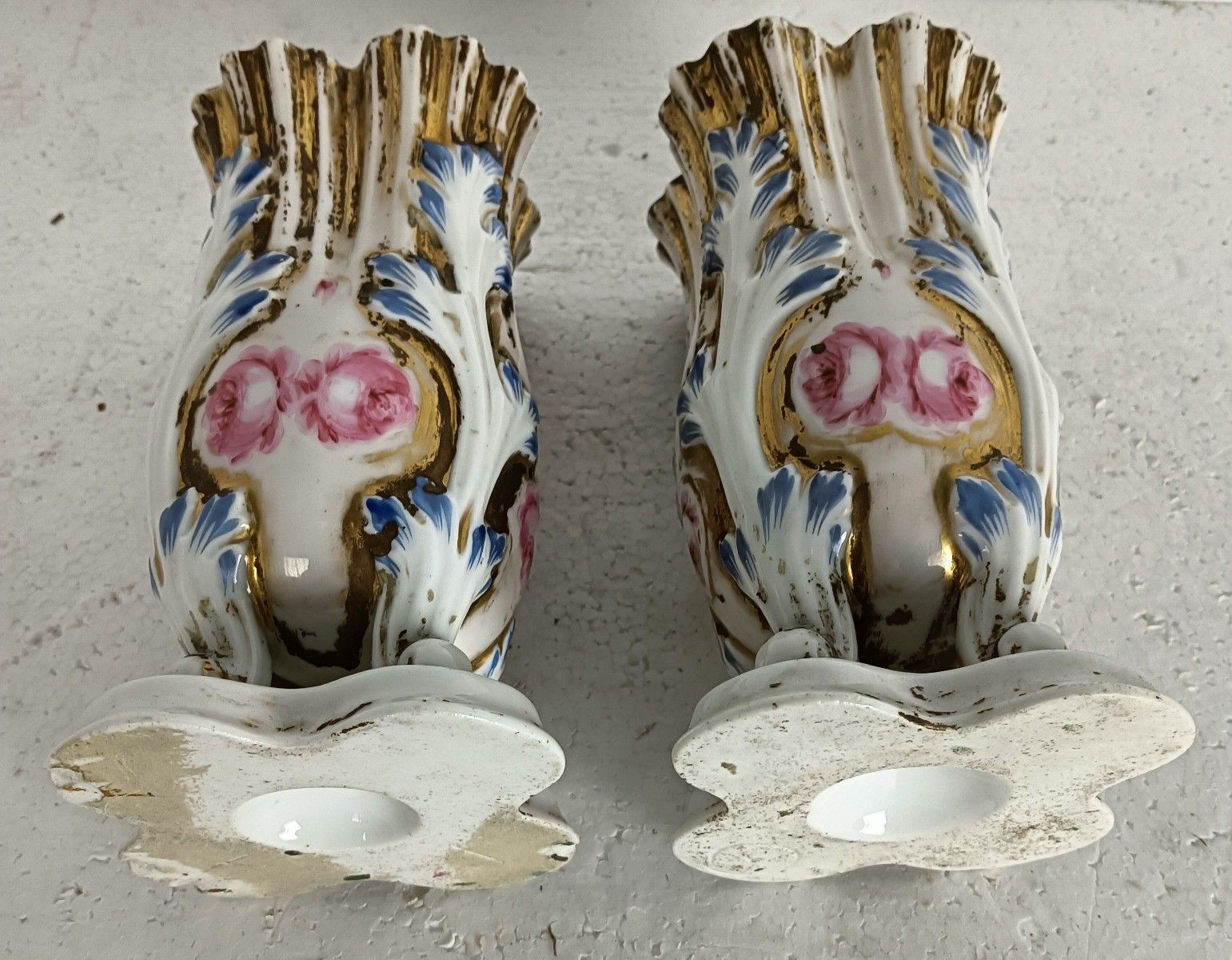 Pair Antique Victorian Porcelain Vieux Paris Polychrome Vases photo 162.0