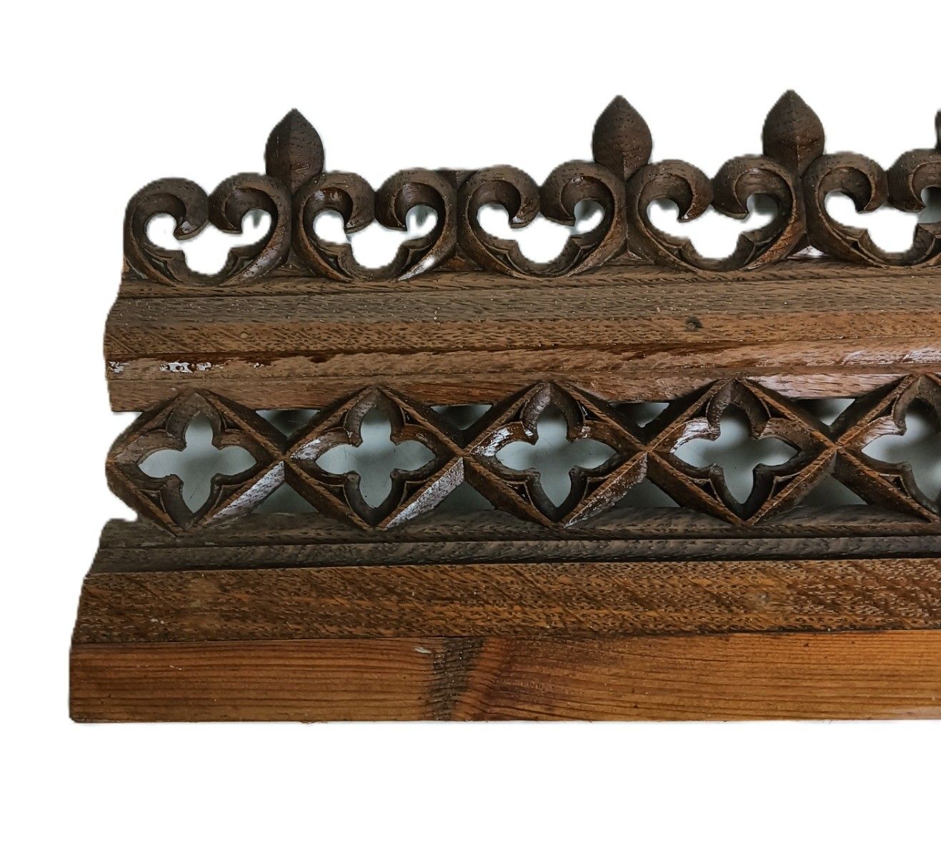 Antique Gothic Carved Wood French Trim Pediment Fleur De Lis Gorgeous photo 426.0