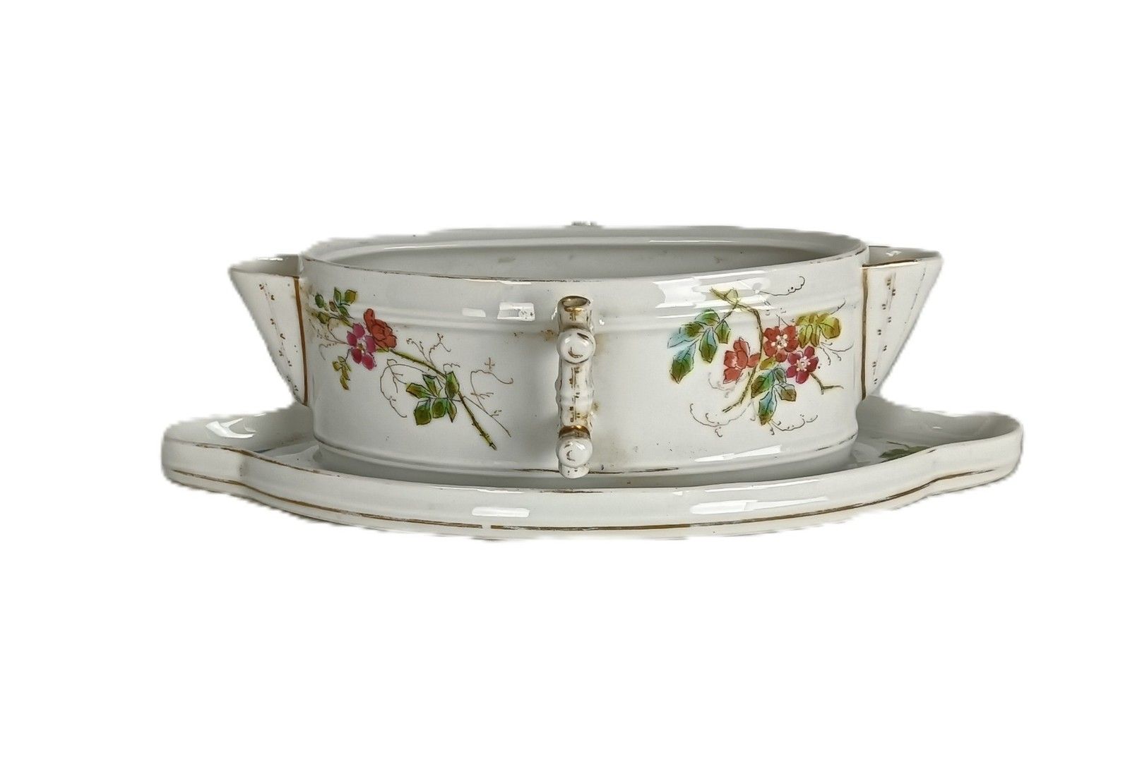 Fish Gravy Boat Sauceboat Antique  19th Century Victorian Porcelain Hand Painted
