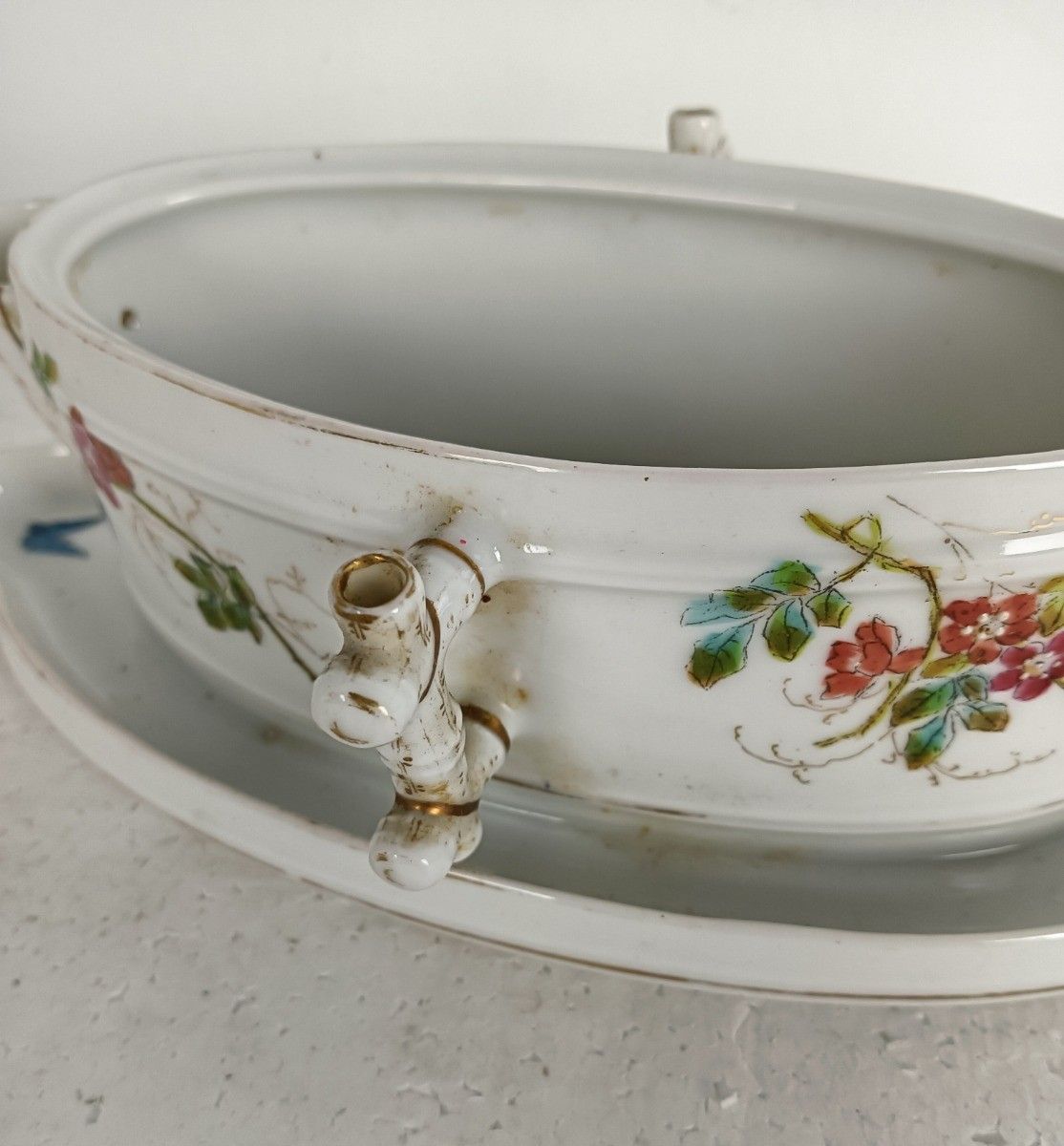 Fish Gravy Boat Sauceboat Antique  19th Century Victorian Porcelain Hand Painted photo vintage