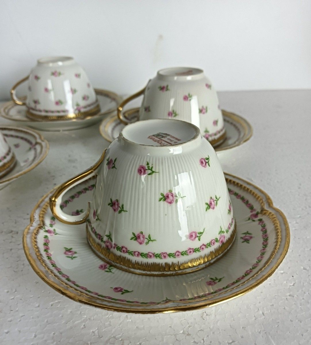 Antique Dekor Gilda Limoges Rose Buds Frognet  8 Cups And Saucers France photo for sale