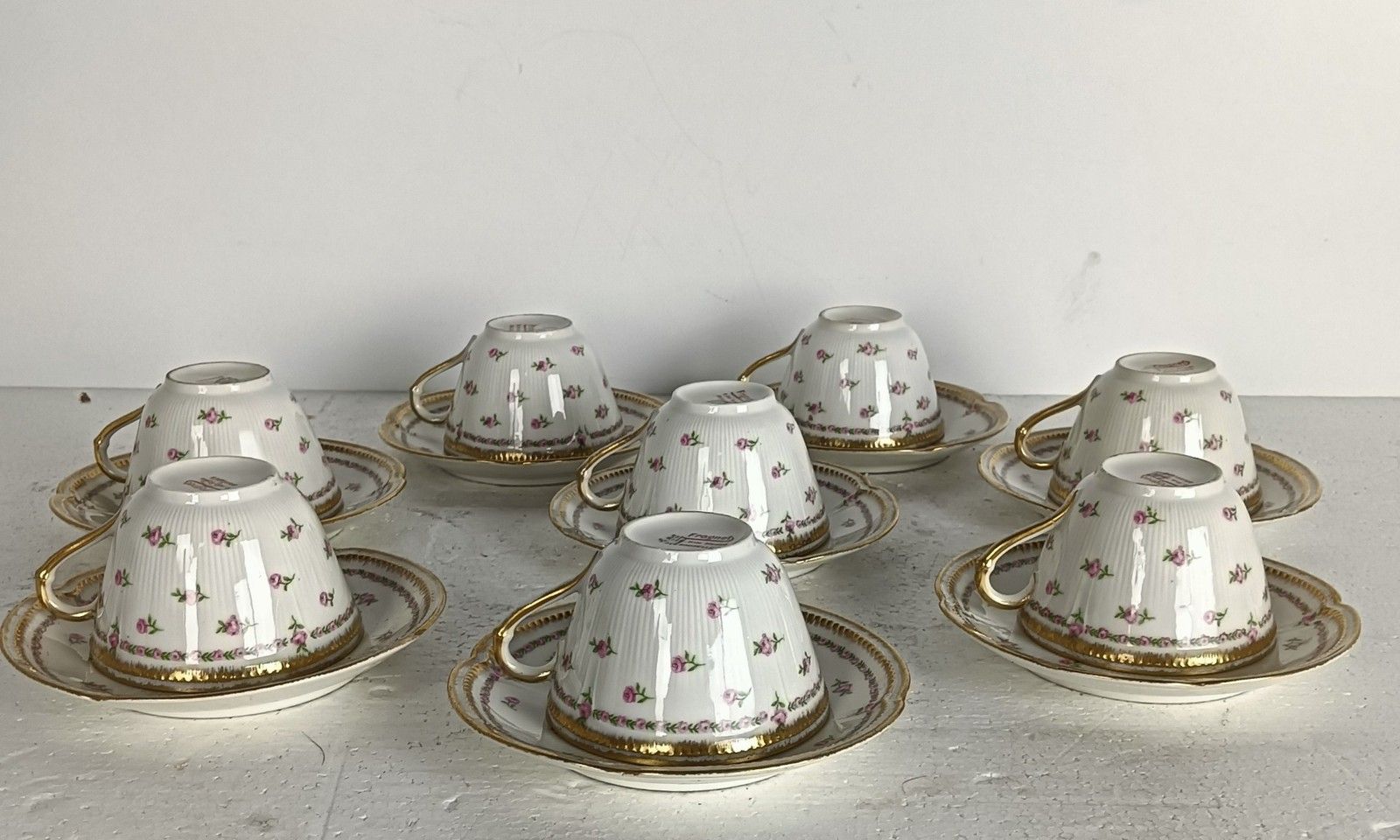 Antique Dekor Gilda Limoges Rose Buds Frognet  8 Cups And Saucers France photo 323.0
