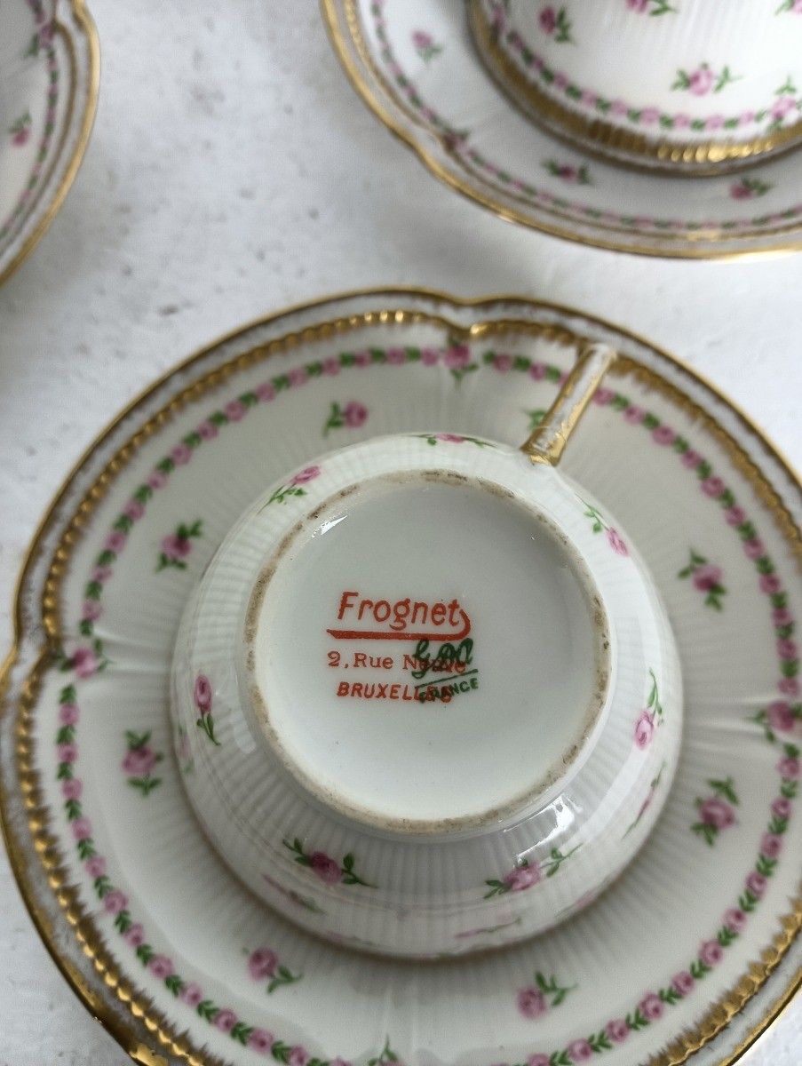Antique Dekor Gilda Limoges Rose Buds Frognet  8 Cups And Saucers France photo vintage