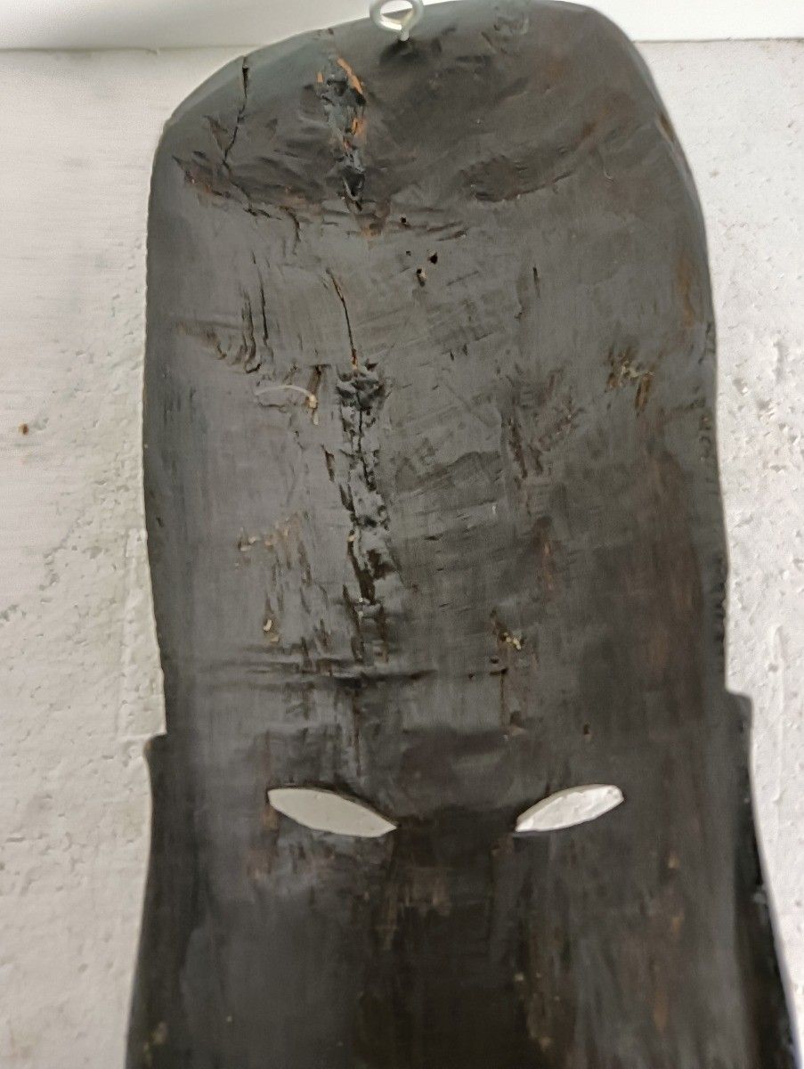 Vintage African Mask  Hand Made Carved Dark Wood Authentic Tribal African Art photo vintage