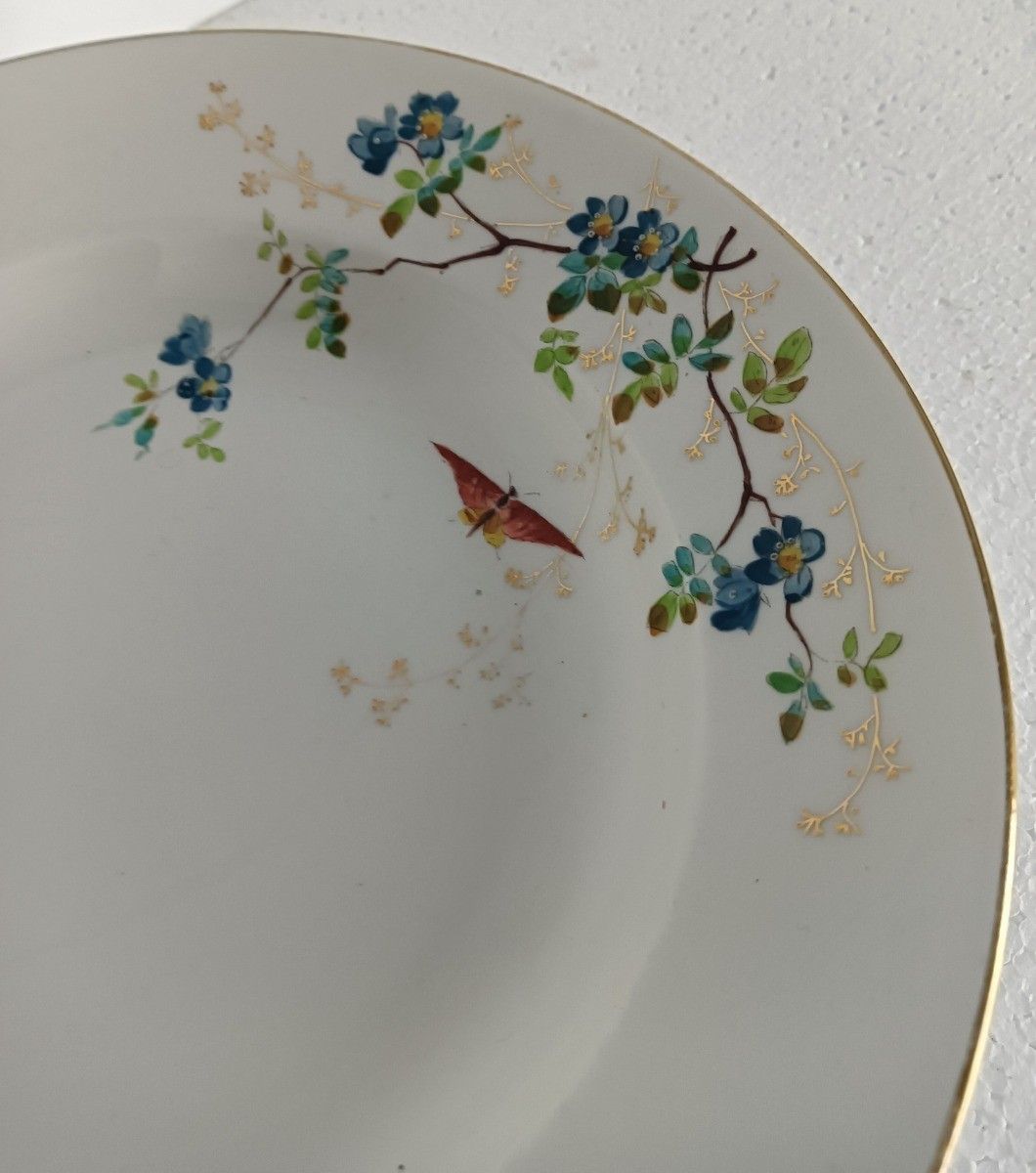 Set Of 6 Victorian Antique 19th Century Soup Plates Hand Painted Flowers Butterf photo buy