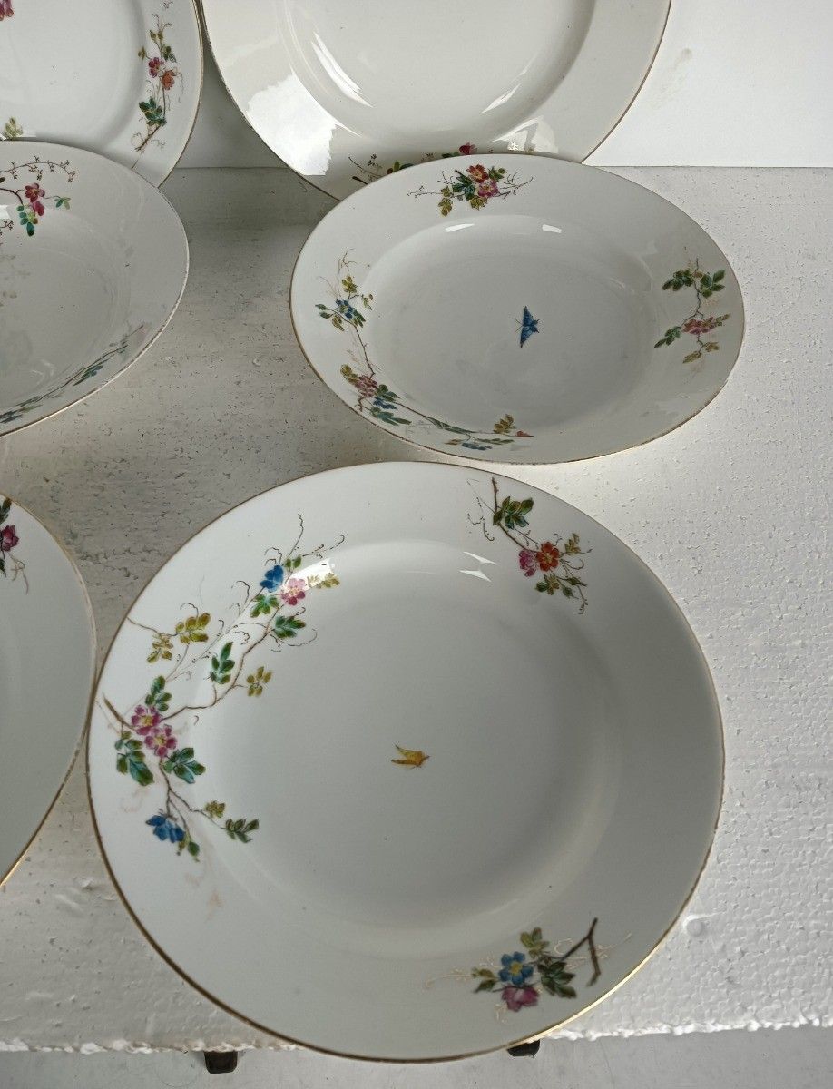photo for sale Set Of 6 Victorian Antique 19th Century Soup Plates Hand Painted Flowers Butterf
