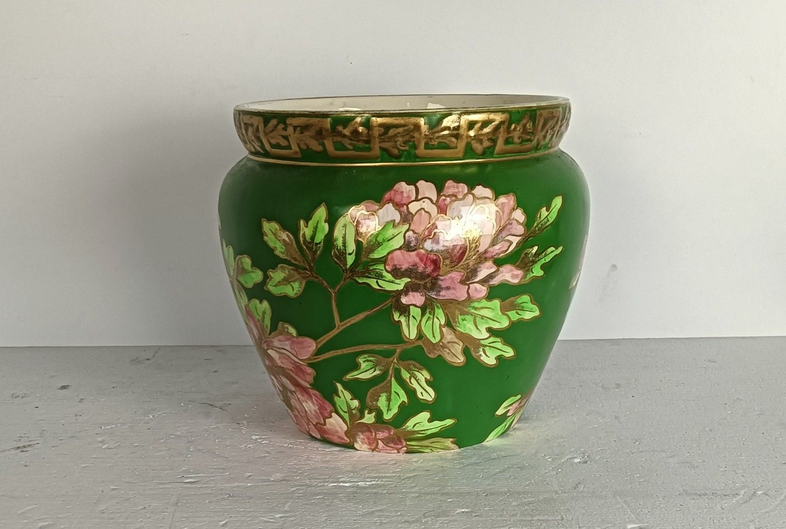 Antique Cachepot Planter Faience France Creil Et Montereau Floral Design