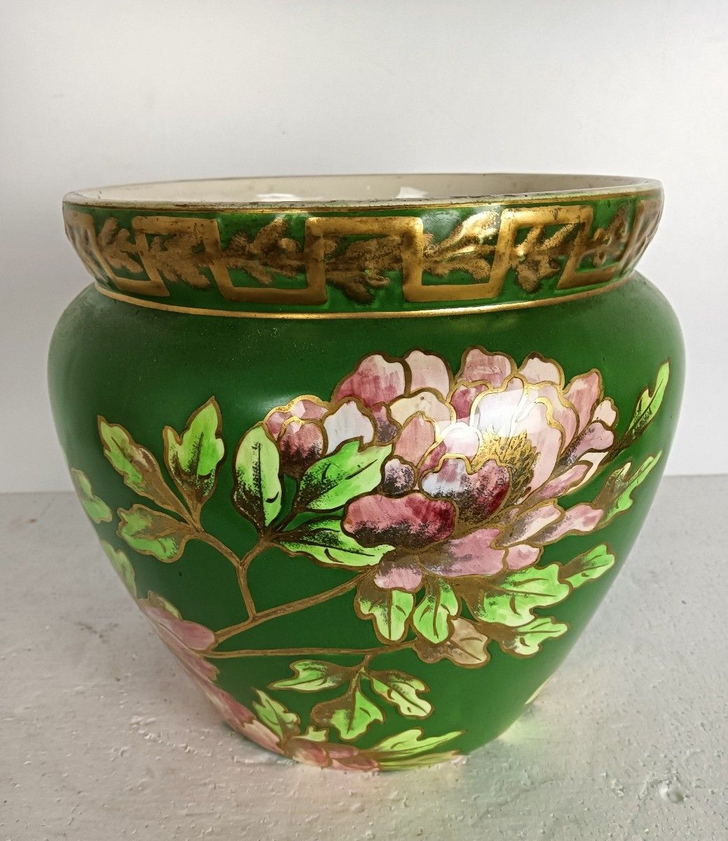 Antique Cachepot Planter Faience France Creil Et Montereau Floral Design photo Home Decor