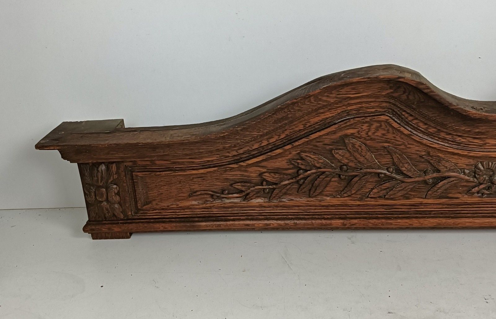 Xl Antique Carved Wood Pediment Over Door Top Cabinet Ornate  Reclaimed Archit photo vinterior