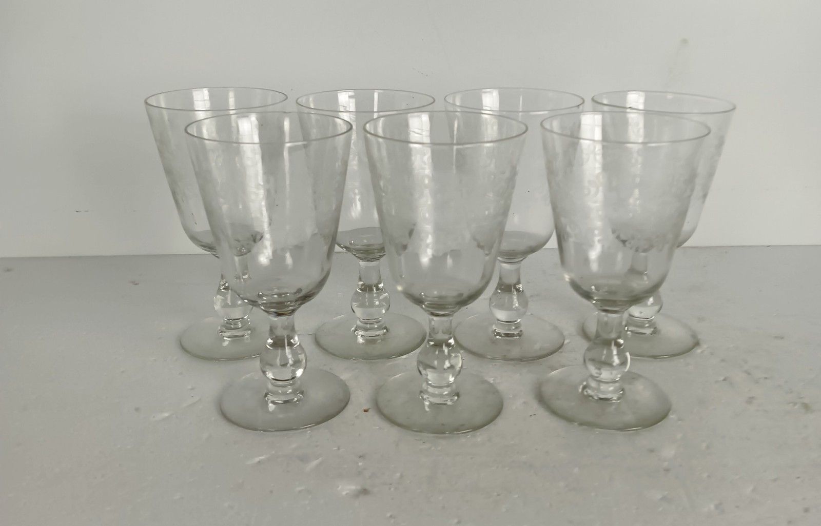 Set Of 7  Wine Glasses Goblet Hock  Etched  Glass Antique  Stylish photo furniture