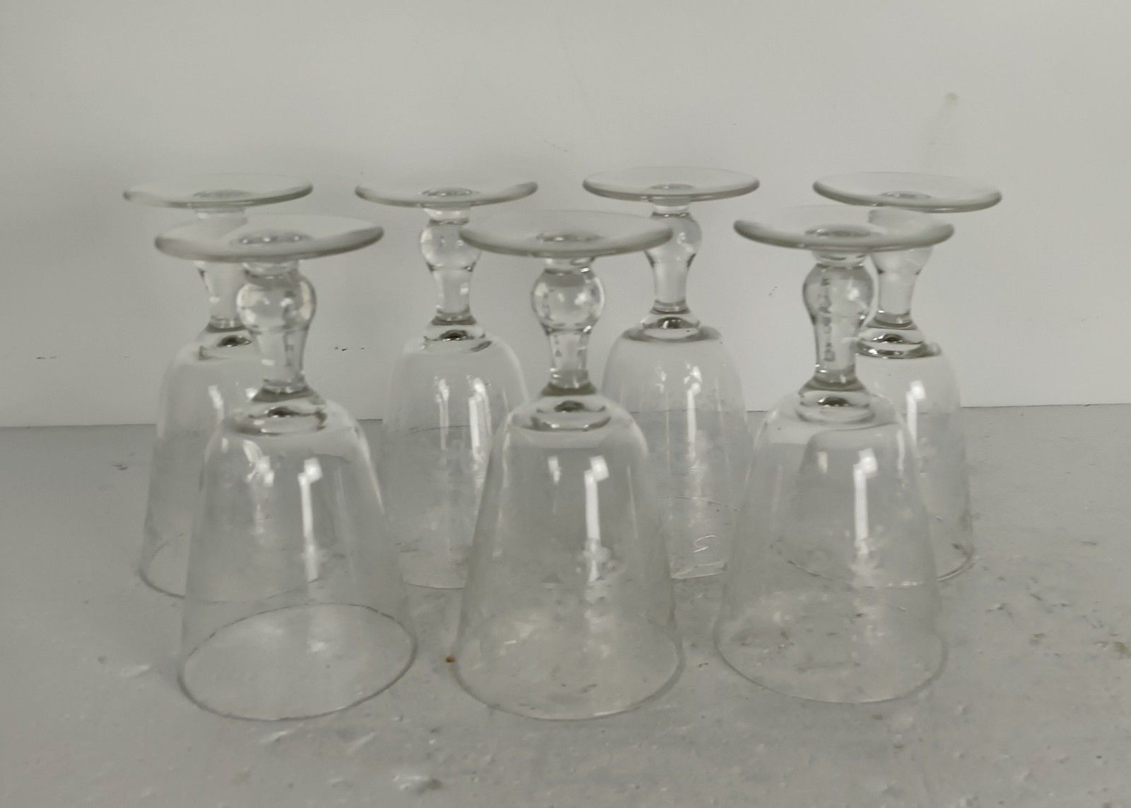 Set Of 7  Wine Glasses Goblet Hock  Etched  Glass Antique  Stylish photo for sale