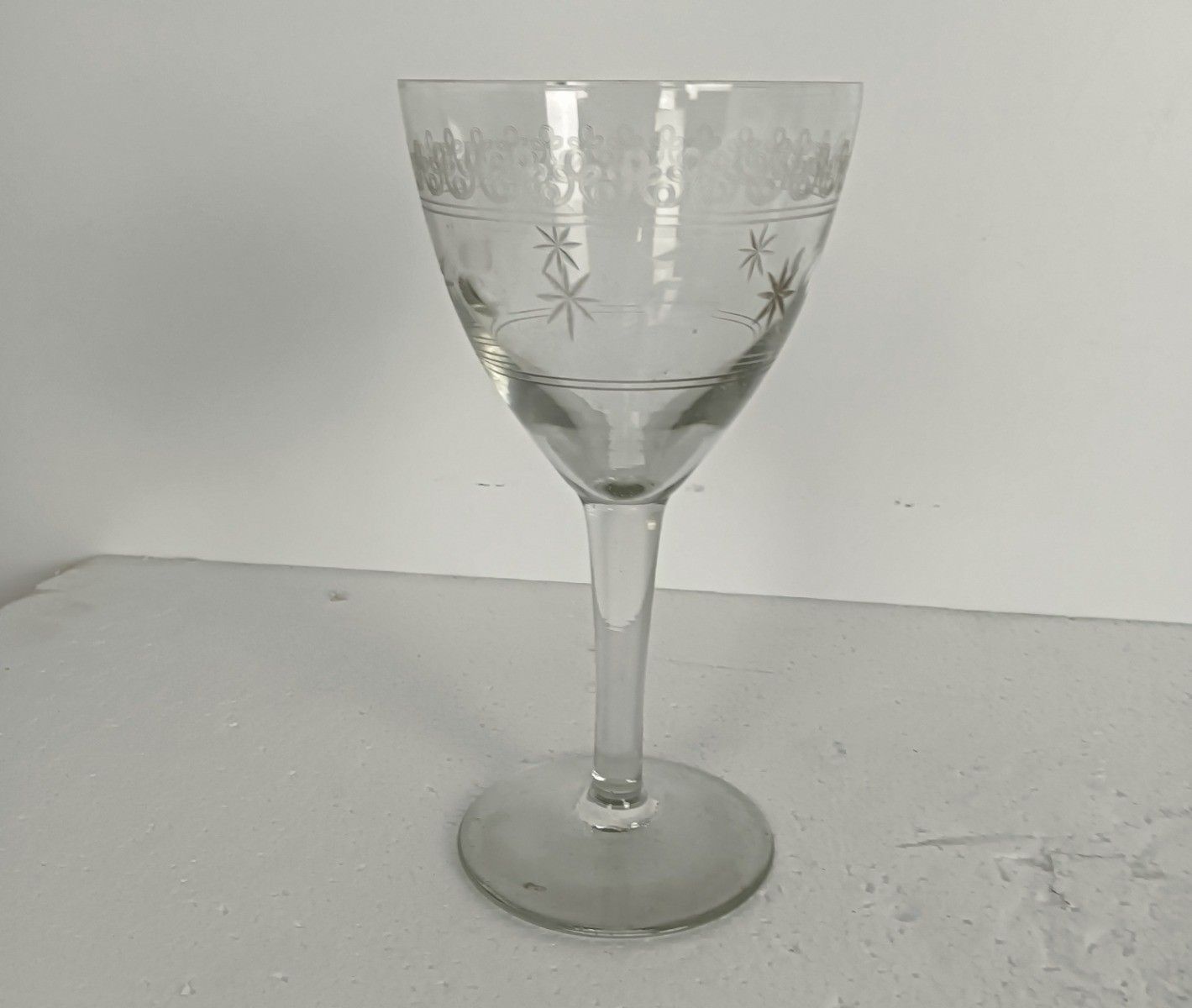 Set Of 7  Champagne Glasses Goblet Hock Cut To Clear Etched  Glass Antique photo furniture