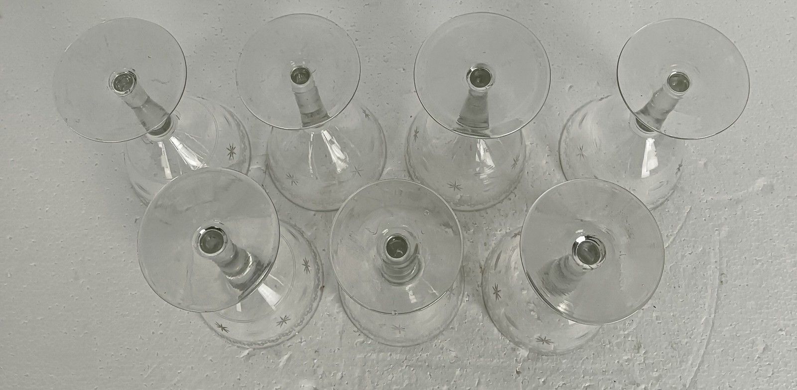 Set Of 7  Champagne Glasses Goblet Hock Cut To Clear Etched  Glass Antique photo Home Decor