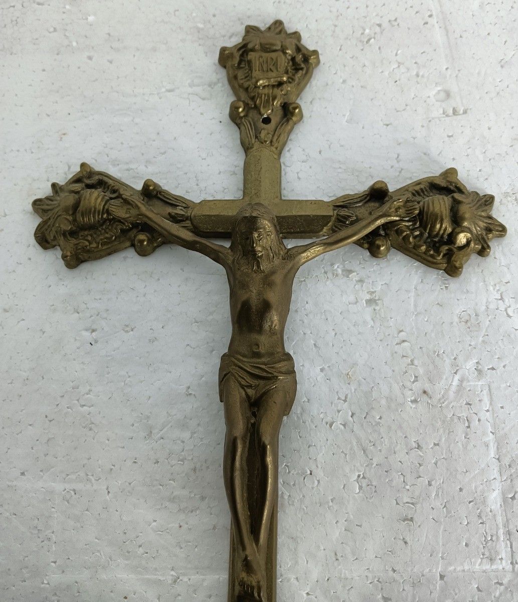 Vintage Ornate Wall Hanging Crucifix Cross Brass photo 65.0