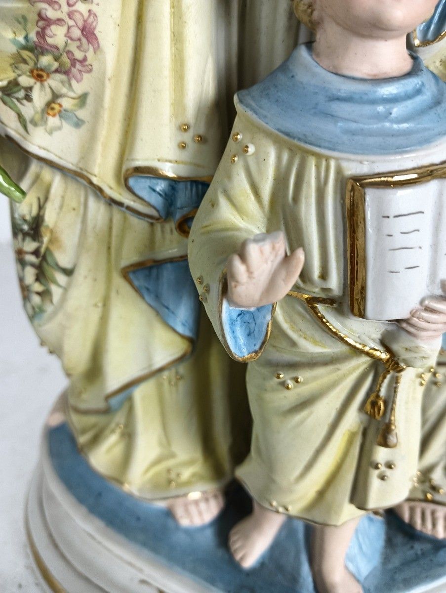 photo furniture Antique Statue Holy Family Saint Joseph Virgin Mary Child Marked Bisque  Germany