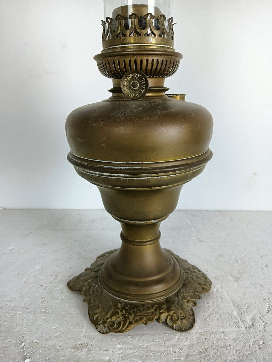 Antique L&B Lb Oil Lamp Brass Lempereur Et Brevette Belgium Brass photo Lighting