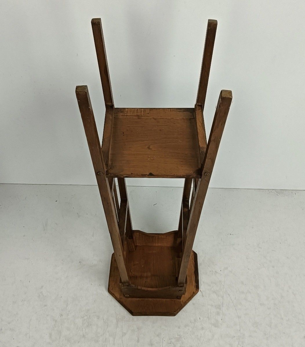 Antique Pedestal Plant Stand With Bars Wood Side Table Barn Style Two Tier photo Furniture