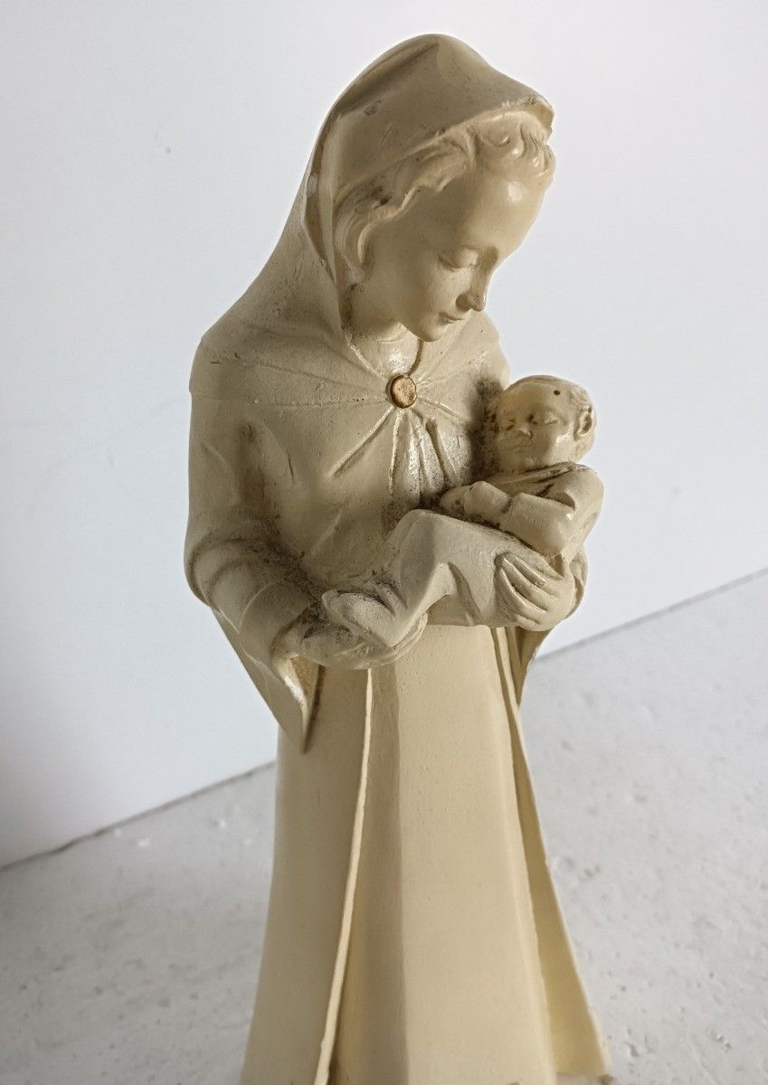 Art Deco Statue Virgin Mary Madonna With Infant Plaster Tenderness Bjb photo vintage