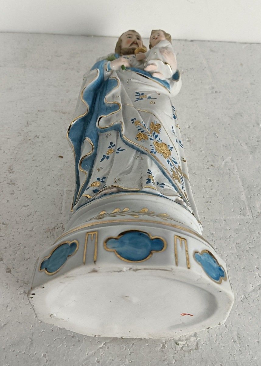 Antique Statue Saint Joseph Protector Of Homes Infant Jesus Bisque Porcelain Pol photo buy