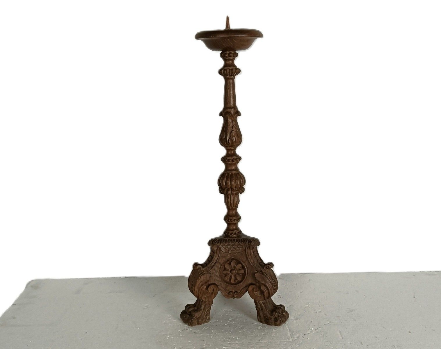 Antique Large Candle Stick Neo Gothic Carved Wood Candle Holder Ornate Lion Feet photo furniture