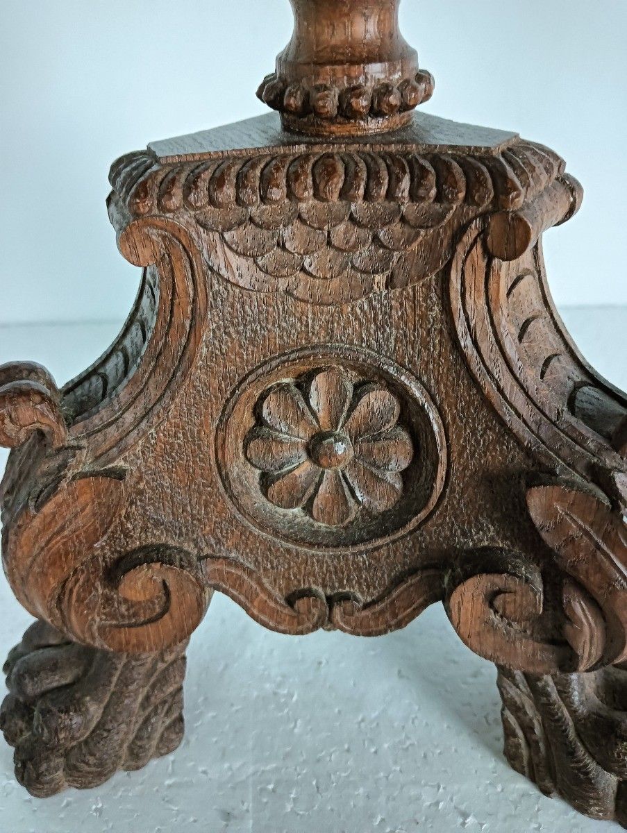 Antique Large Candle Stick Neo Gothic Carved Wood Candle Holder Ornate Lion Feet photo 449.0