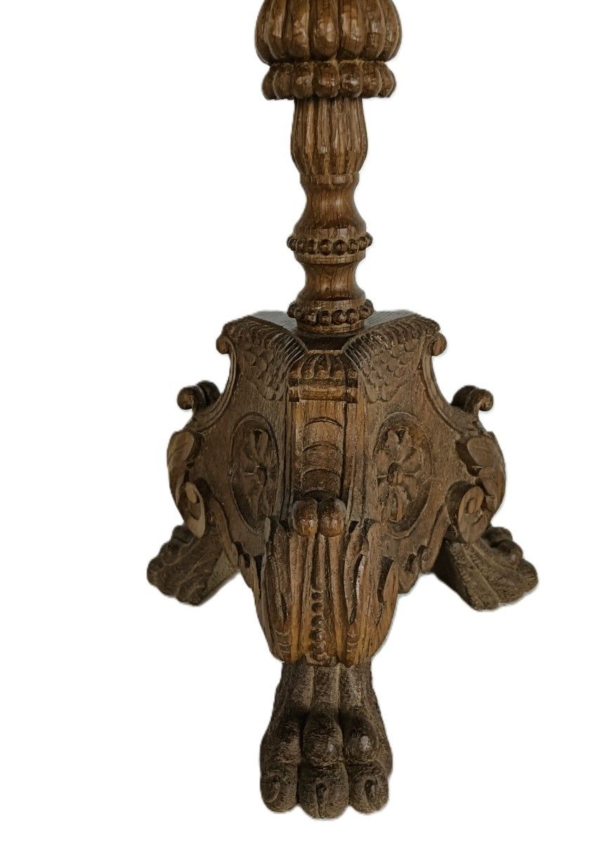 Home Decor Antique Large Candle Stick Neo Gothic Carved Wood Candle Holder Ornate Lion Feet photo
