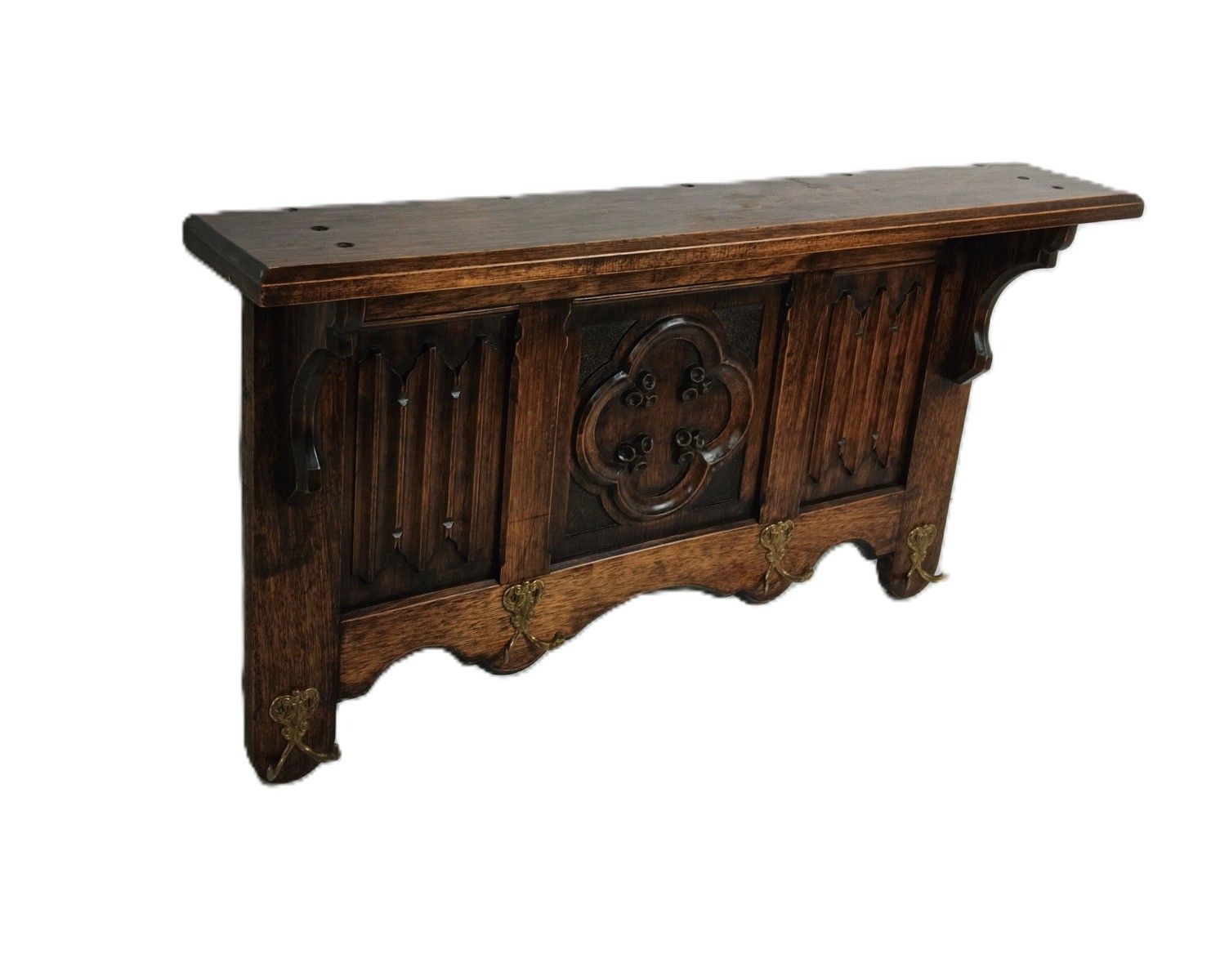 Vintage Large Coat Rack Gothic Style Carved Ornate Wood Gorgeous
