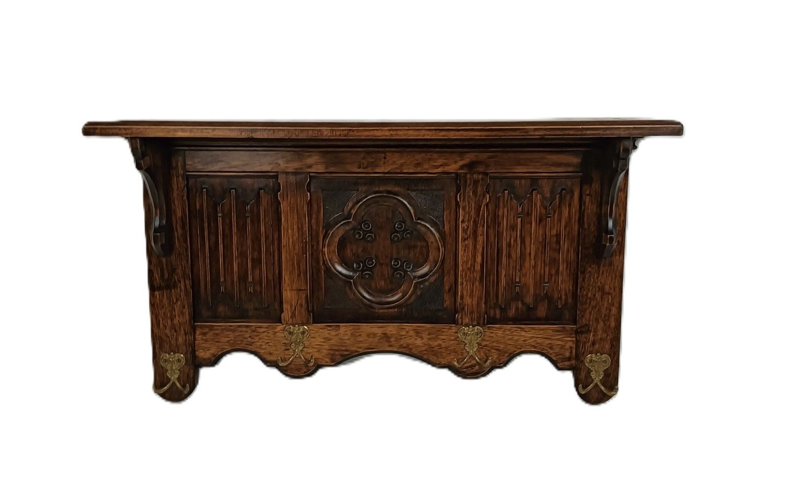 Vintage Large Coat Rack Gothic Style Carved Ornate Wood Gorgeous photo for sale
