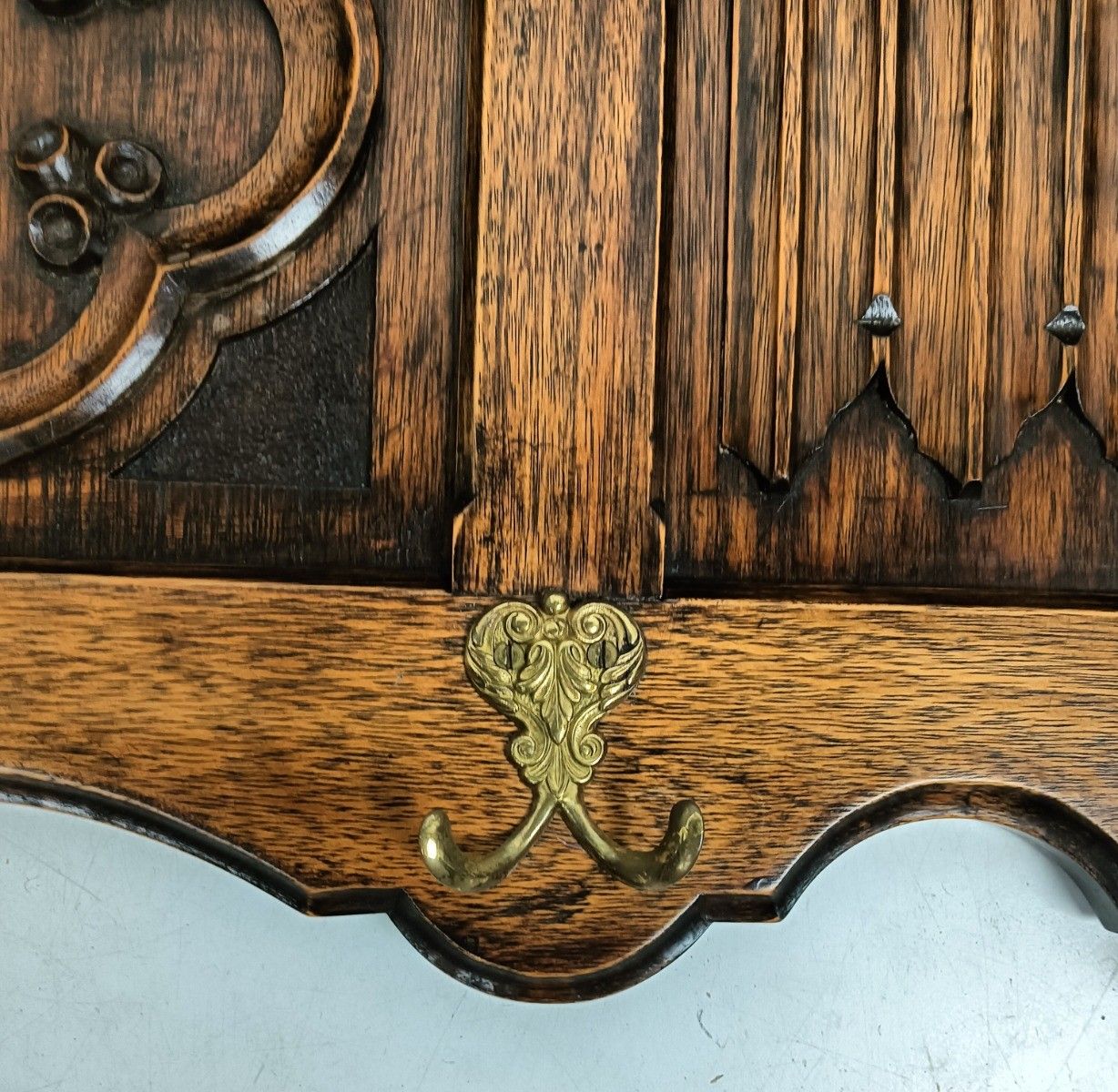photo for sale Vintage Large Coat Rack Gothic Style Carved Ornate Wood Gorgeous