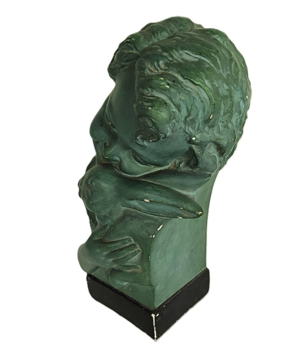 Rafaello Scali Art Deco Antique Plaster Bust Young Girl With Rabbit Italy photo furniture