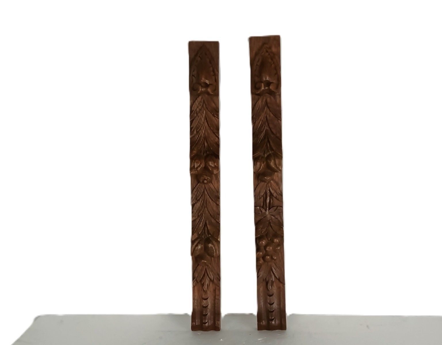 2 Pieces Antique  Bas Relief Hand Carved Wood Reclaimed Architectural Trim Pedim photo furniture